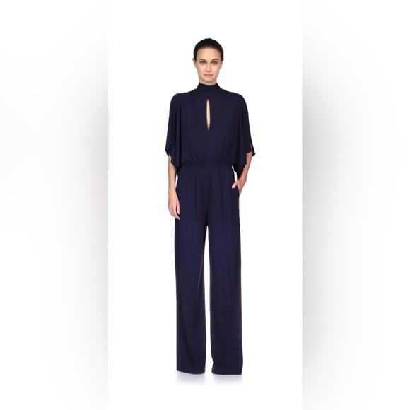 NWT Halston Nina Jersey Jumpsuit, size women's 6, navy (J)